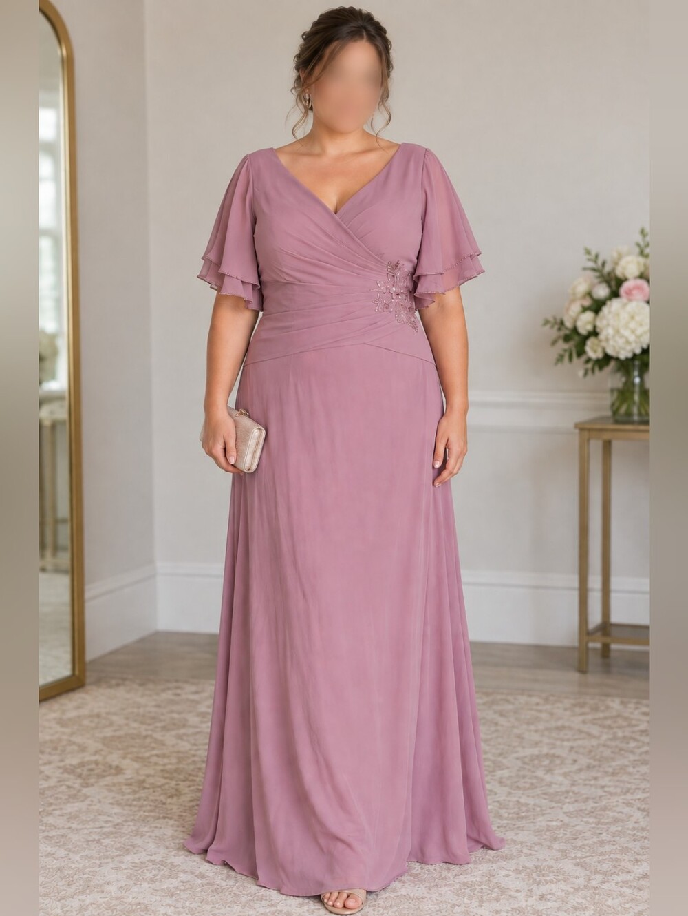 JJ’s House Vintage Mauve Chiffon Formal Evening Dress Size US 18W NWT